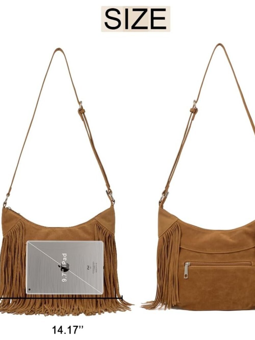 Women Fringe Hobo Bag Western Purse Shoulder Bag Vegan Suede Tassel Hippie Cross - Picture 5 of 6
